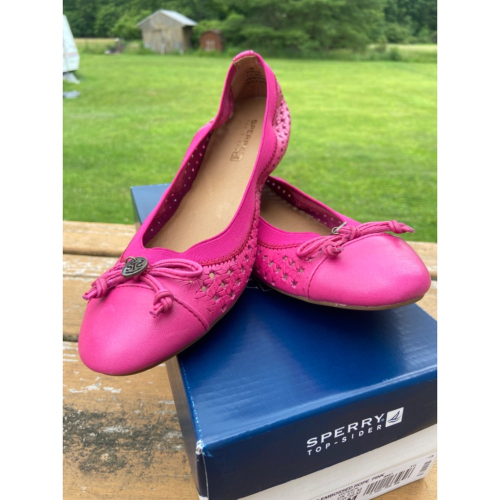 Sperry Top-Sider Womens Pink Perforated Leather Ballet Flats Bow Shoes 8M
